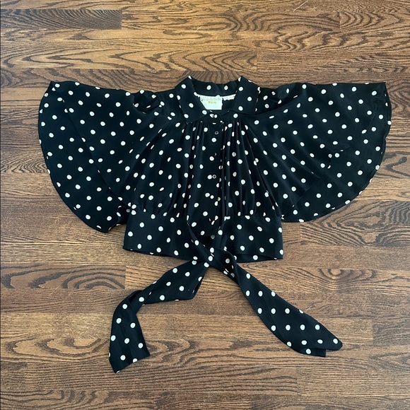 Anthropologie Maeve Canna Midi Polka Dot Black Top Blouse Size 4 - Picture 6 of 16